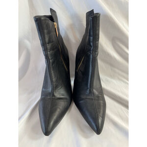 Mackinj Women’s Black Leather Ankle Boots Size 11 Pointed Toe Heeled Booties